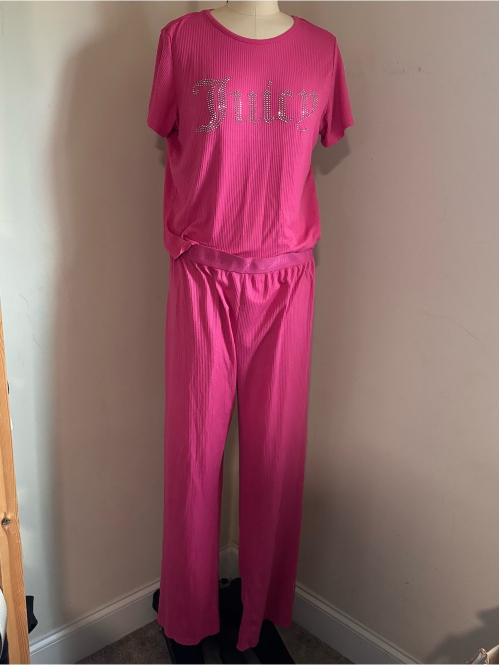 Juicy Couture Hot Pink Rhinestone Logo Pajama Set